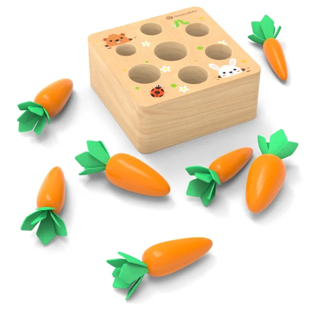 Pulling Carrot toys Montessori Wooden Puzzles for Baby Cognition Ability Sorting Game Educational Shape Matching Toy Kids 3Years 1