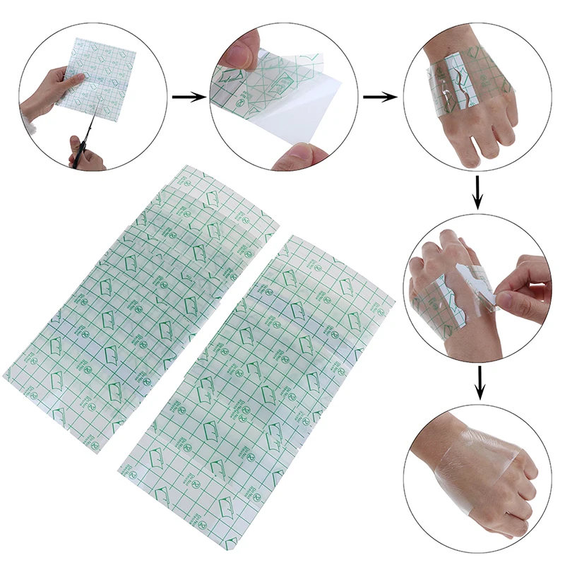

10Pcs Transparent Tape PU film Adhesive Plaster Waterproof Anti-allergic Wound Dressing Fixation Tape 2 Size