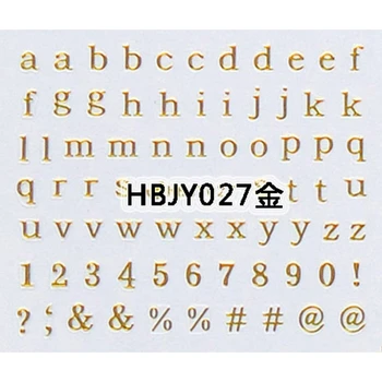 

50 PCS / LOT SELF-ADHESIVE 3D NAIL TATTOOS STICKER WHITE BLACK GOLD SILVER COLOR ALPHABET LETTER NUMBERS HBJY027-029