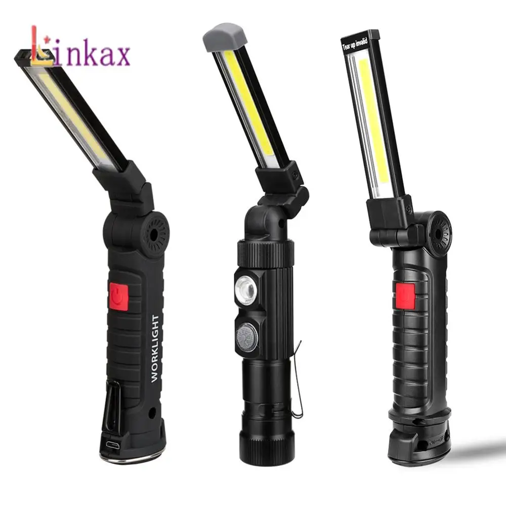 

USB Rechargeable Portable LED Flashlight Magnetic Torch 5 Modes Work Light COB Inspection Lamp For Outdoor Camping Working Car