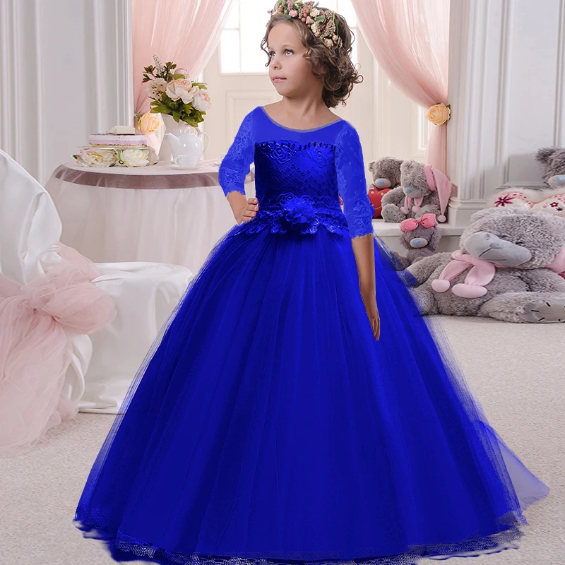 Зимнее платье для девочек, платье подружки невесты, Детские платья для девочек, для детей, длинная куртка, платье принцессы Vestido вечерние свадебное платье 3 От 10 до 12 лет - Цвет: Royal blue