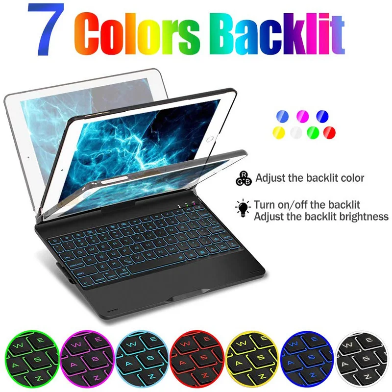 Чехол для iPad 9,7, тонкий, 7 цветов, с подсветкой, Bluetooth, клавиатура, чехол для /, IPad 9,7/iPad Air/IPad Air2/iPad pro 9,7