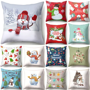 

1Pcs Snowman Christmas Cushion Cover Polyester 45*45 Decorative Pillows New Year Xmas Sofa Bed Home Decor Pillow Cover 40543