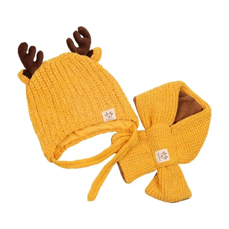 Newborn Baby Winter Warm Cap Scarf Set Cute Knitted Antlers Neck Warmer Cap Suit Infants Protect Boy Girl Kids Hat and Scarf Set - Color: A3 6-36 mon