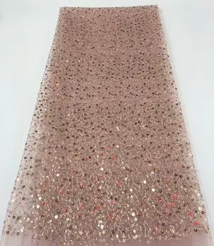 

Latest pink Nigerian Lace Fabric High Quality Sequins African Laces Fabric for Wedding FR1115