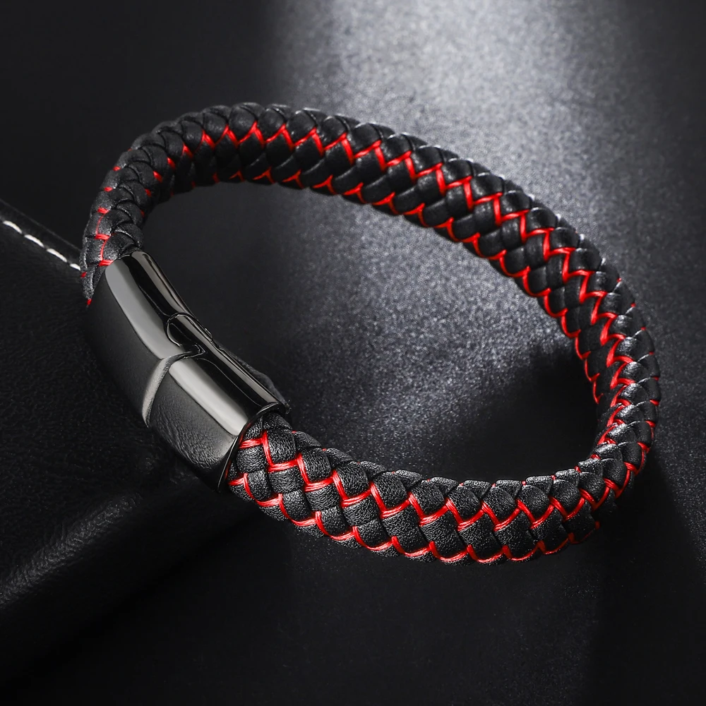 Punk Braided Genuine Leather Bracelet for Men Women Jewelry Stainless Steel Magnetic Clasp Unisex Blue Red Birthday Gifts Couple - Image 6