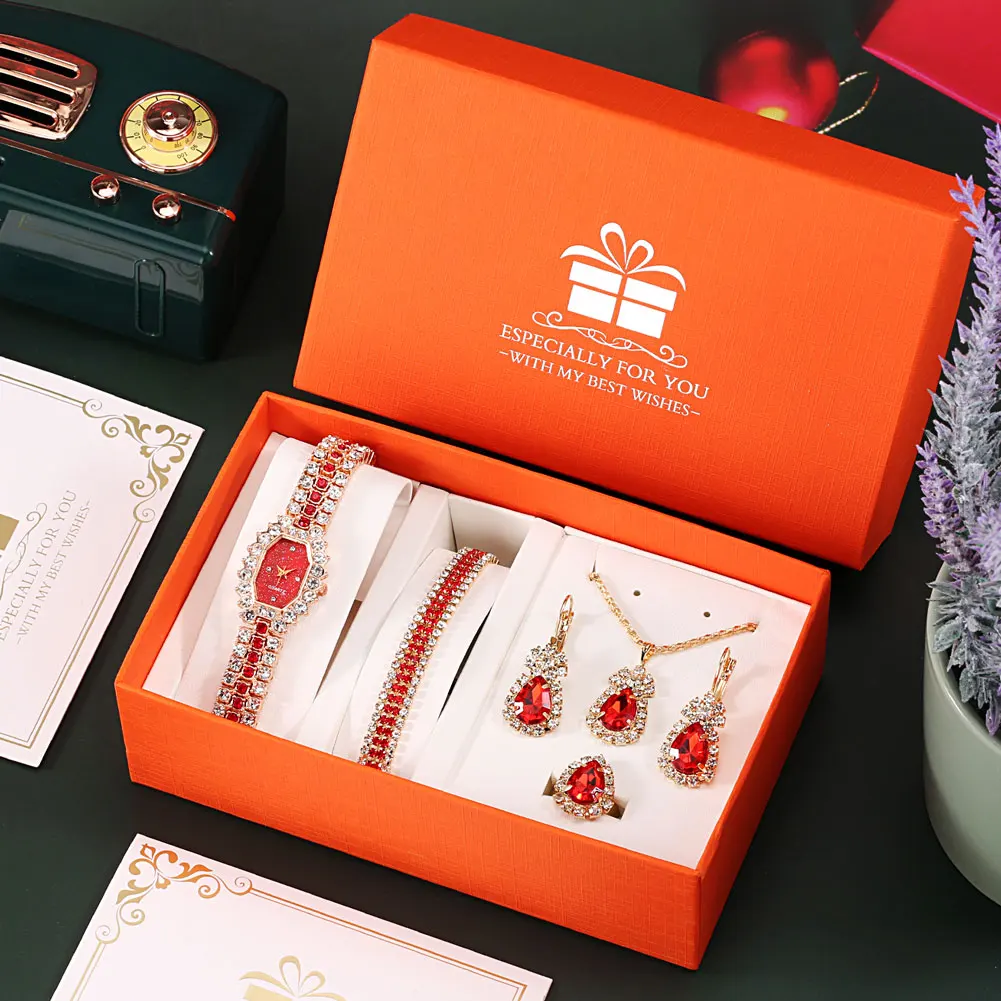 Luxury Fashion Women Watch Jewelry Sets High Grade Gift Box Ladies Quartz Watch Alloy Wristband Female Watches Present Set reloj