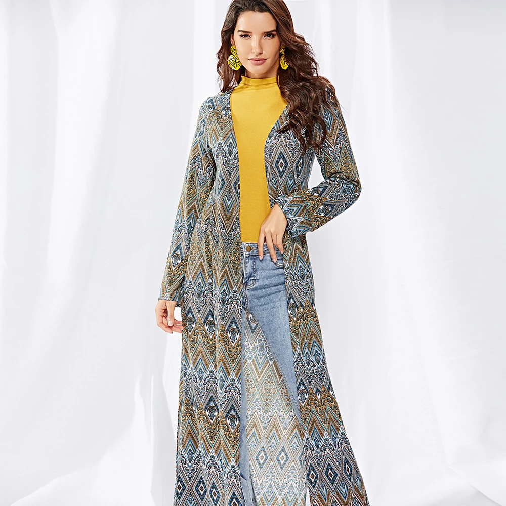 

Casaco Feminino 2019 Autumn Print Full And Winter New Sell Like Hot Cakes Cardigan Women's Open Collar Split Trench Coat Women