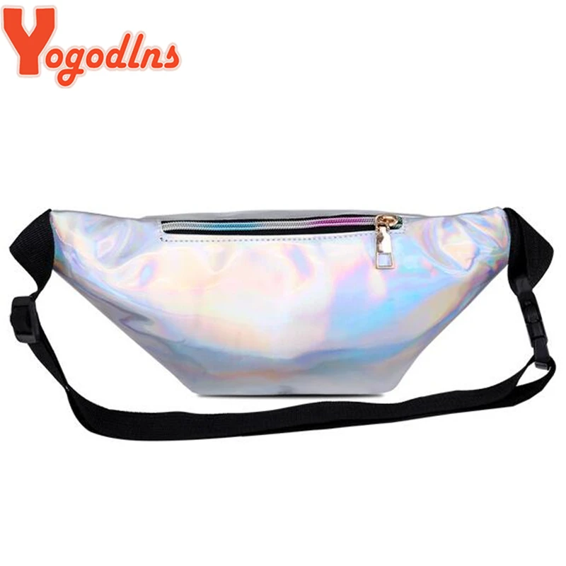 Yogodlns Fashion Glossy Laser Pack with Adjustable Strap Women Sports Crossbody Bag Double Zipper Bag Purse for Girl