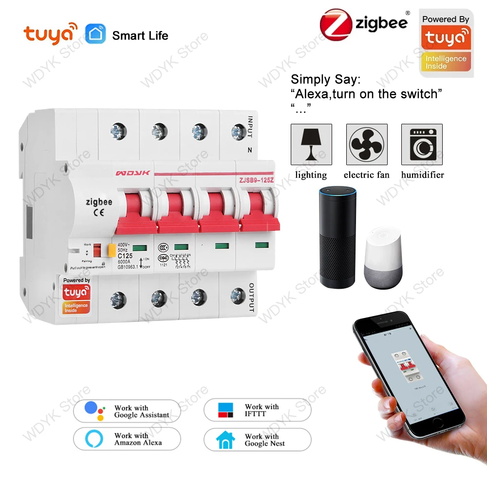 Tuya Zigbee 4p Smart Circuit Breaker Remote Control No Distance Limit