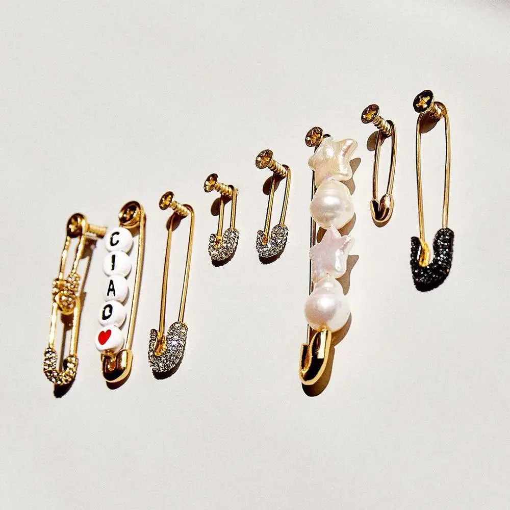 

Fashion Metal Pin Drop Earrings Women 2019 Couple Glass Crystal Statement Shiny Vintage streets Punk Unisex New Gift Party