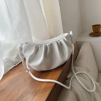 

Women PU Leather Day Clutch Messenger Bag Pleated Shoulder Small Ladies Handbags Solid Color Women Shoulder Messenger Bag