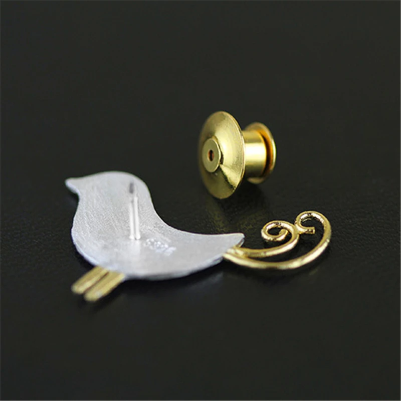 Lotus Fun Real 925 Sterling Silver Designer Handmade Fine Jewelry Adorable Little Jay Bird Brooches Pin Badge Broche For Women-4