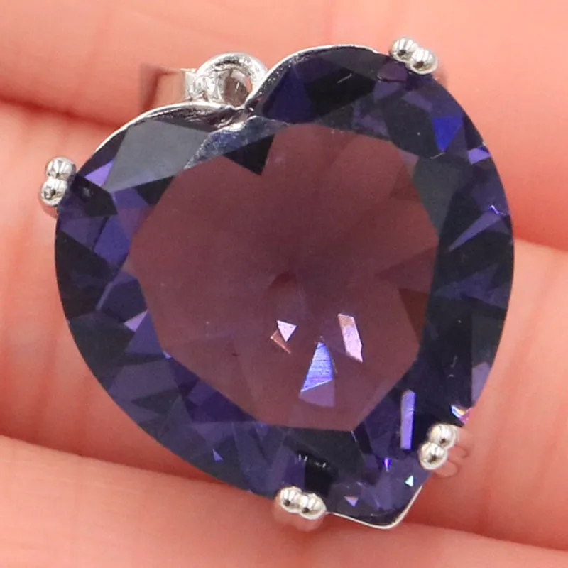 30x20 мм Романтический большой цветной камень 20x20 мм в форме сердца фиолетовый шпинель обручение серебряный кулон
