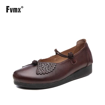 

FVMX 2020 New Fashion Genuine Leather Literary Art Fresh and Mori Sweet Flats Spring and Summer Retro Female Women Shoes