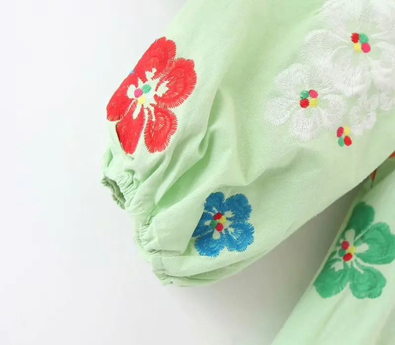 Bazaleas винтажное цветочное зеленое женское платье с v-образным вырезом vestido повседневное Прямая поставка ретро большой женский с пышными рукавами длинное платье