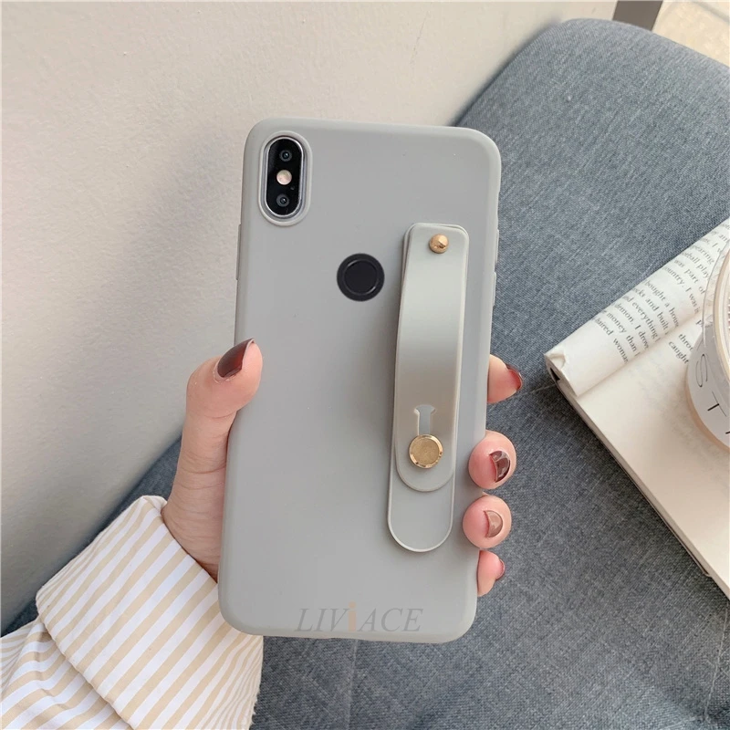 Hand Band gray Мягкий силиконовый чехол из ТПУ с ремешком на запястье для xiaomi redmi note 8 pro 7 redmi 8 7a 8a держатель на руку с подставкой мягкая задняя крышка funda - Цвет: Hand Band gray