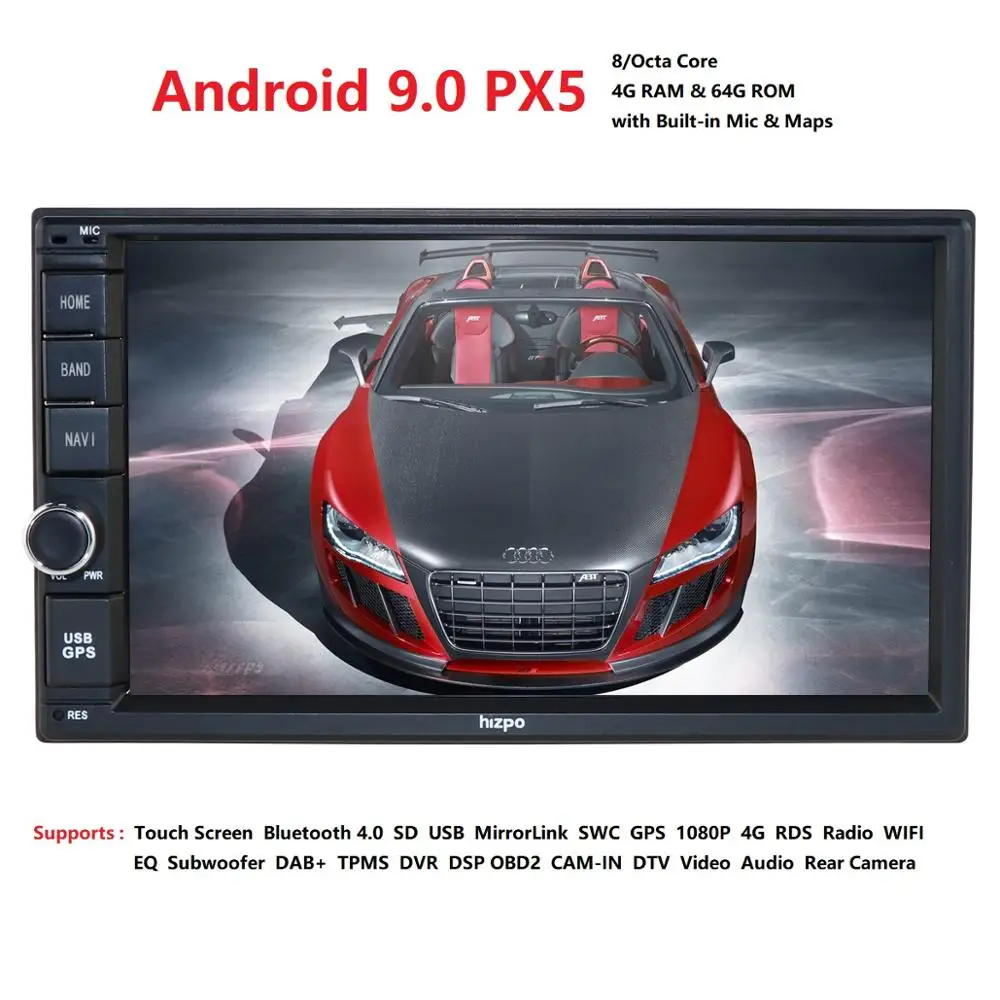 Новейший Hizpo 4 Гб ОЗУ 64 Гб ПЗУ 2Din HD 7''Android9. 0 универсальный автомобильный Радио Аудио Стерео gps навигация медиаплеер магнитофон BT
