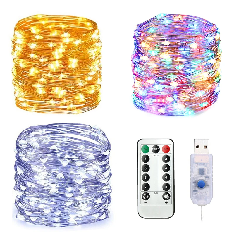 2/5/10m led luzes da corda de fadas natal controle remoto usb ano novo guirlanda lâmpada decoração do feriado para casa quarto janela
