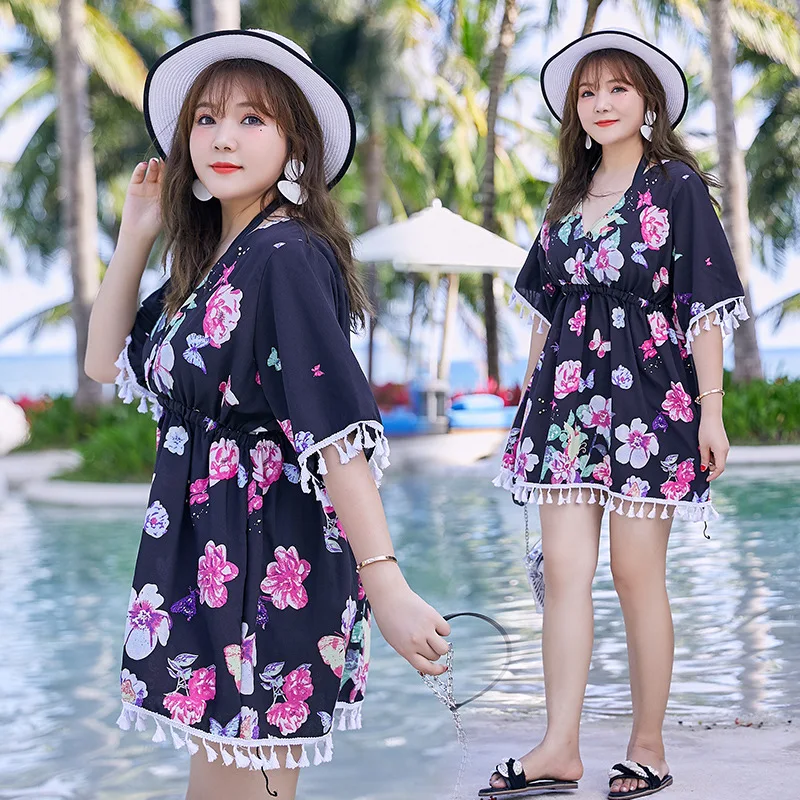

2019 New Style Swimwear Women's Plus-sized Large Size Fat Mm Belly Covering Slimming Printed Sexy Split Type Hot Springs Bathing