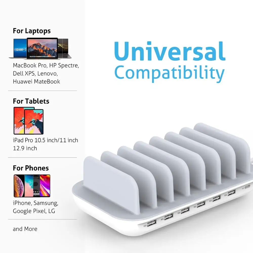 SooPii USB-C Charger Station,70W 7-Port Laptop Charging Station 30W PD Port 7pcs Mixed Charging Cables Included