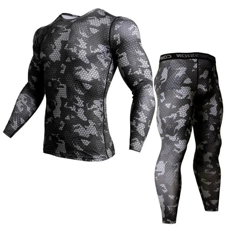 

Camouflage 3D T-Shirt Compression Set Men Run jogging Suits Fitness Sports Sets Long Sleeve Shirt And Pants Gym Workout Tights