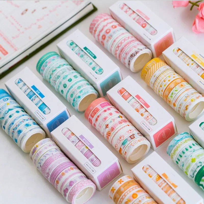 

10 pieces Adhesive tape Sticker album Masking paper tape set Cute paper leaf foil lattice Office school supplies