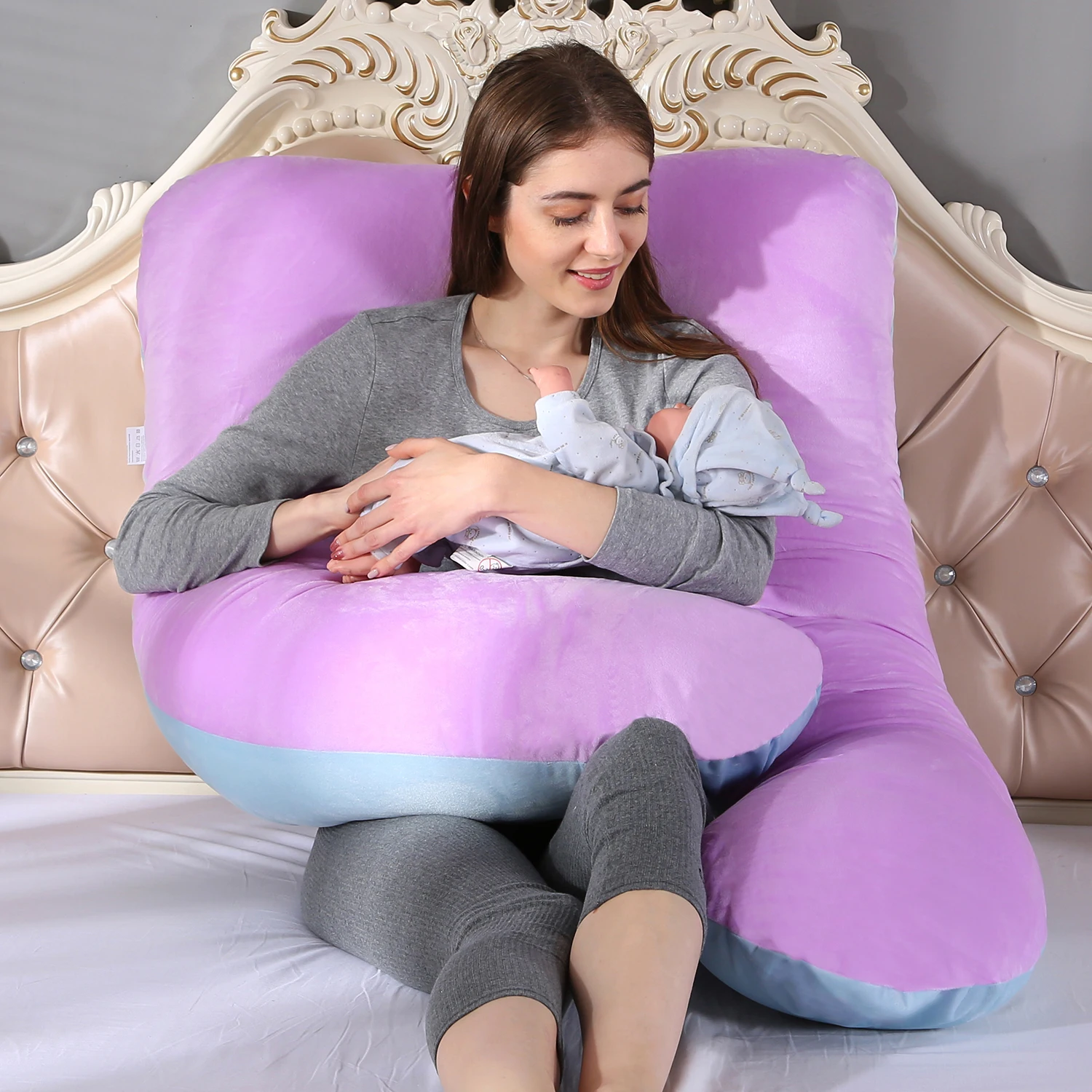 U Shaped Pregnancy Maternity Pillow w/ Zippered Cover Premium Contoured  Body BT