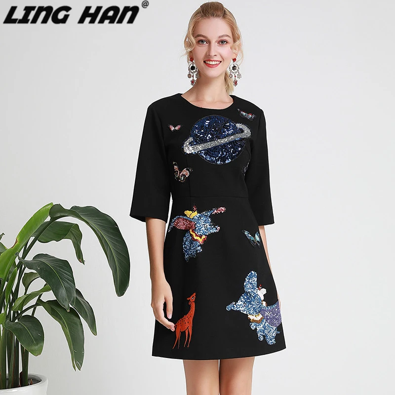 LING HAN/модные черные элегантные облегающие платья с вышивкой и пайетками; дизайнерское платье для подиума; сезон весна-лето; женское платье