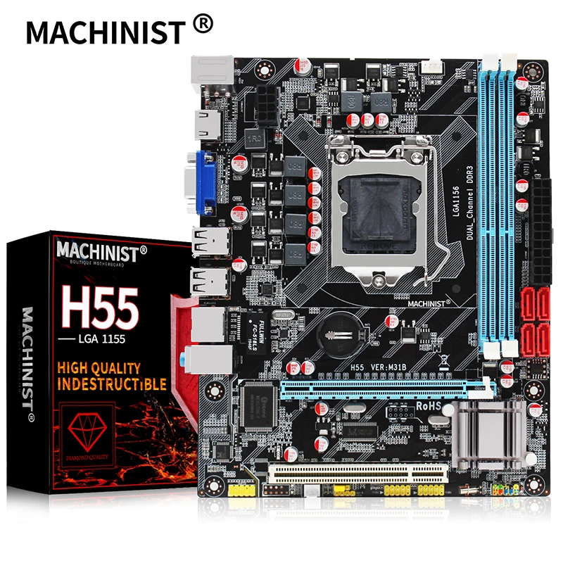 Материнская плата H55, разъем LGA 1156 Sup портов DDR3 16G и I3/I5/I7 cpu PCI Express usb 2,0 портов, материнская плата|Материнские платы| | АлиЭкспресс