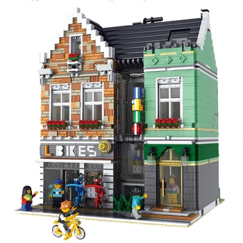 

10004 MOC streetscape Creative City commercial street Bike Shop House model Building Block bricks Kits Brick ToyS 10185