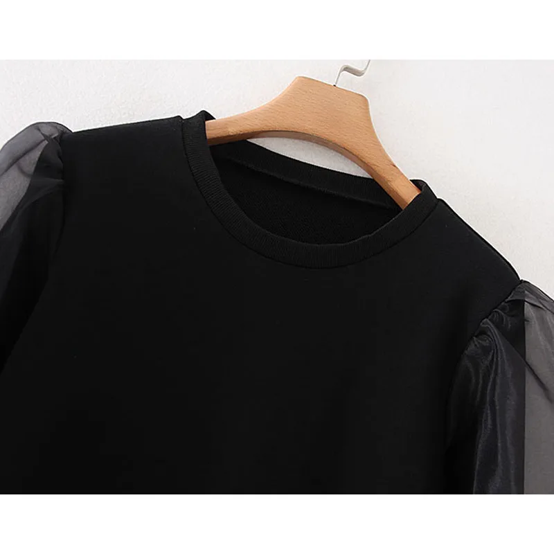 AGong Perspective Organza Sweatshirts Women Fashion O Neck Sweatshirt Women Elegant Long Sleeve Sweatshirts Female Ladies JU