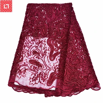 

magenta African Lace Fabric With Sequins 2019Latest Fabric High Quality Velvet Tulle Sequins Lace Fabric Dress