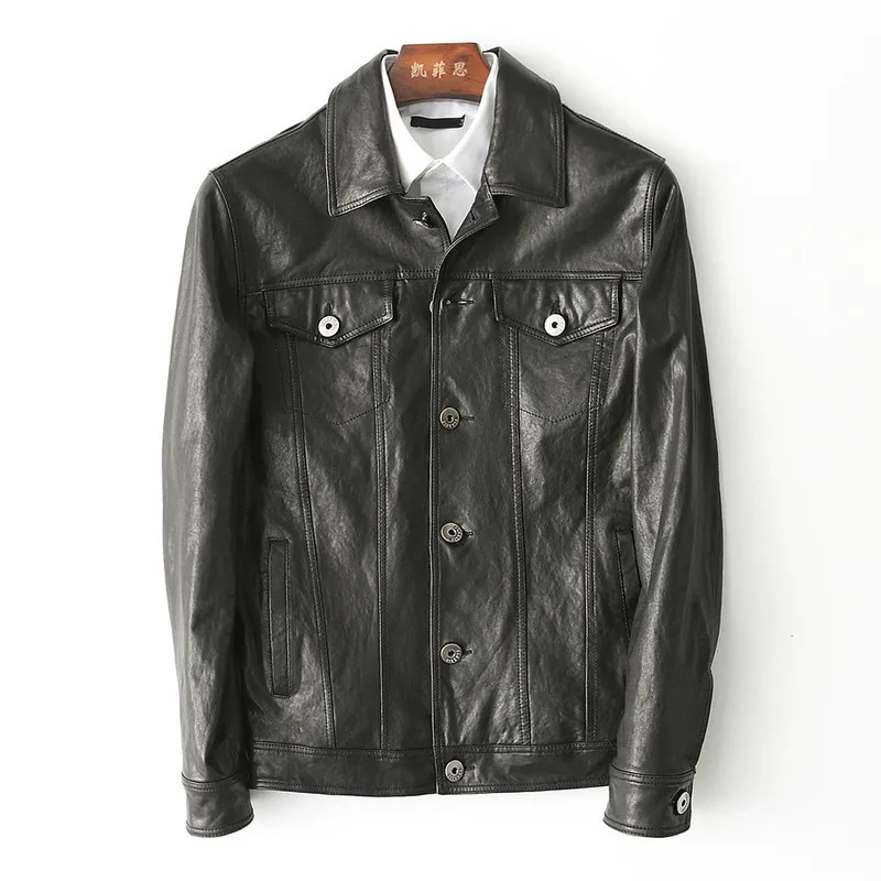

Vintage Genuine Leather Jacket Men Spring Autumn Sheepskin Coat Mens Leather Jacket Chaqueta Cuero Hombre KFS180193-0 KJ2164
