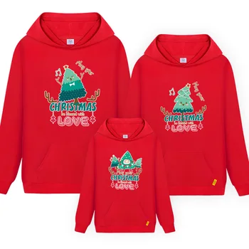 

2020 Christmas Family Matching Outfits Winter Fashion Cartoon Christmas Tree Hooded Parent-child Hoodies For Mom/Dad/Kids