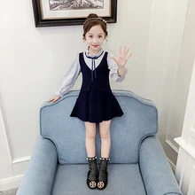 Осеннее платье для девочек г. Детское платье в консервативном стиле на весну-осень+ рубашка в полоску 2 предмета, от 2 до 13 лет