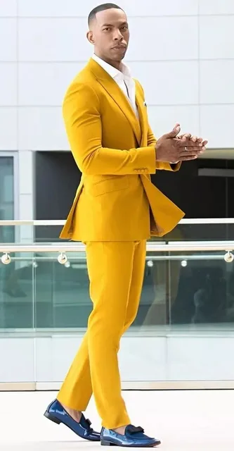 2021 Yellow Soild Groom Wear Mens Suit Smoking Homme Wedding Prom Party  Dinner Tuxedos Custom Made Two Pieces Suit（jacket+pants) - Groom Wear -  AliExpress