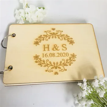 

A5 Rustic Wooden Wedding Guest Book Custom name and date wood guest book baby shower birthday party personalized gift
