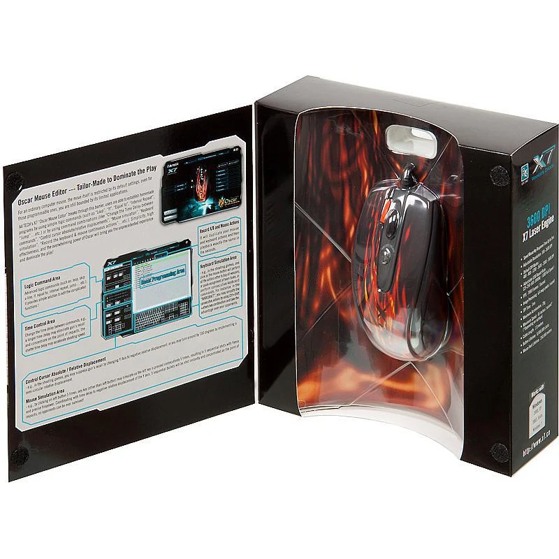Мышь A4 XL-750BK красный/черный лазерная(3600dpi) USB2.0 игровая(6but