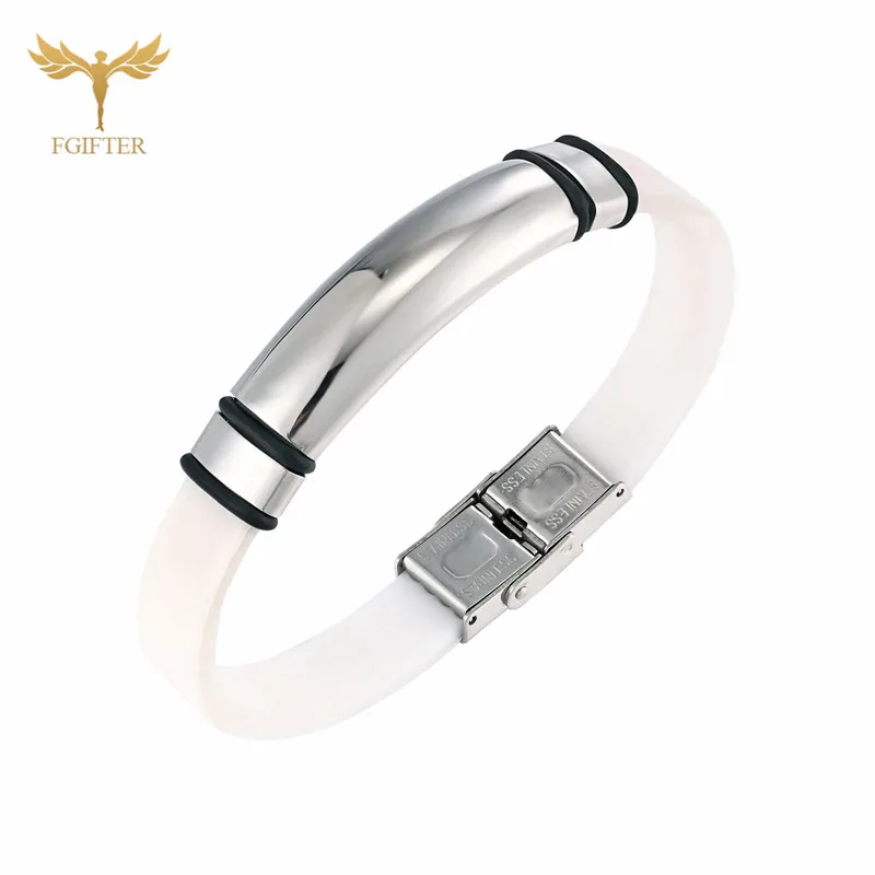 Bangle bracelet stainless steel bracelet Women Men Stainless Steel Buckle Bracelets White and Black Silicone Bangles Sports Wristband Fashion Jewelry Pulsera Hombre