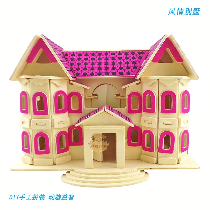 

candice guo 3D wooden puzzle DIY toy hand word woodcraft architecture kit love style villa house birthday Christmas gift 1pc