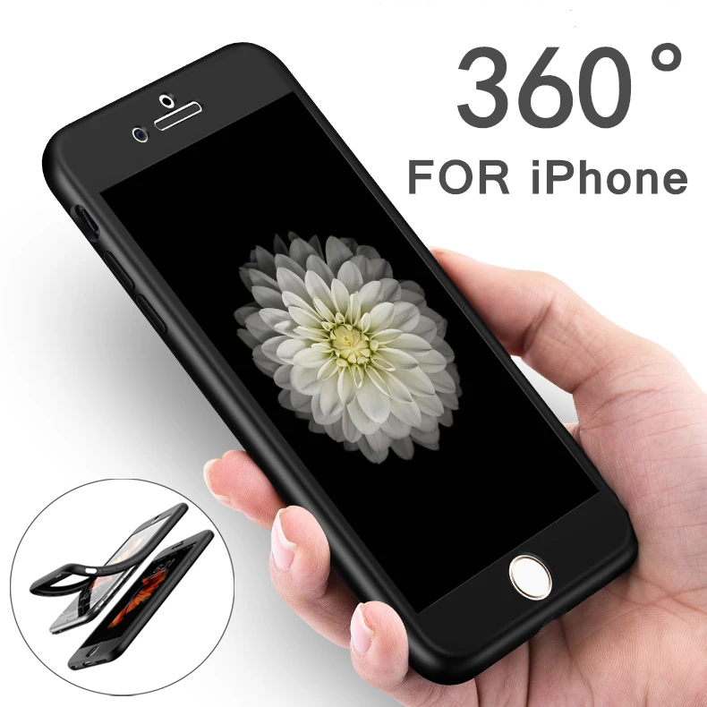 Luxury For iPhone 7 6s Cases Protect 360 TPU Silicone Soft Full Body Protective Case Cover for 6 Plus 5 5S with Tempered Glass |