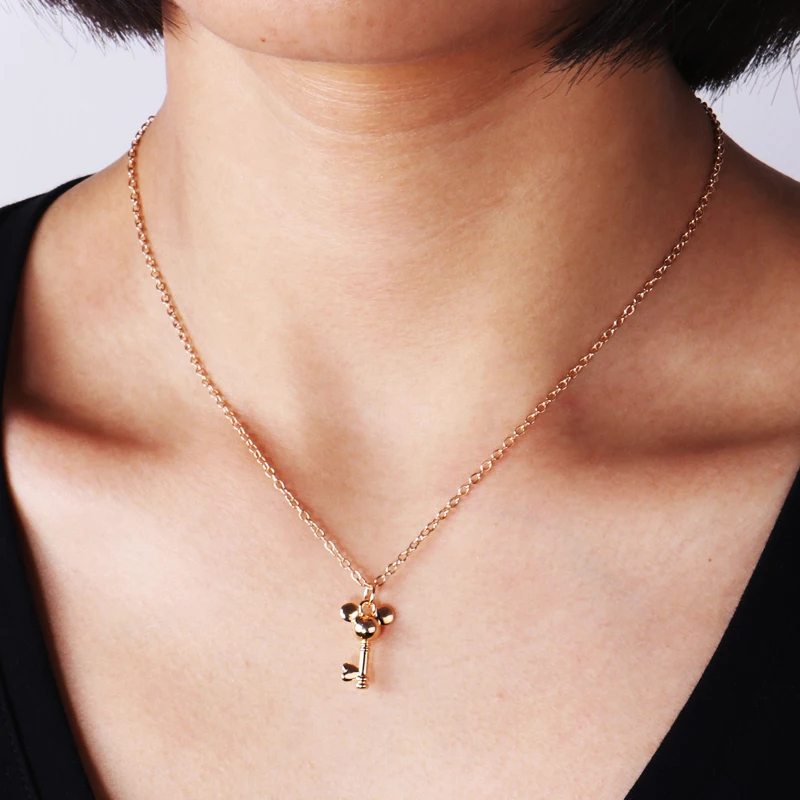 Keu Mickey Heart Long Chain Necklaces 
