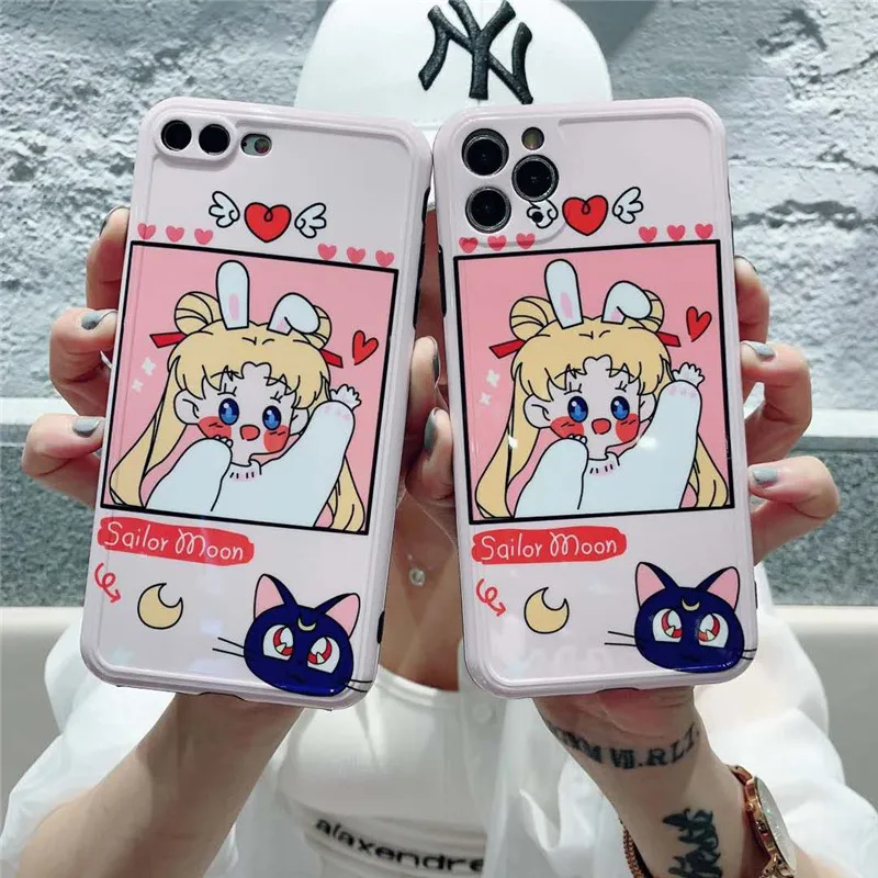 Милый чехол с аниме Сейлор Мун и клубникой для защиты экрана iPhone 11 Pro Max X XS MAX XR 7 8 Plus