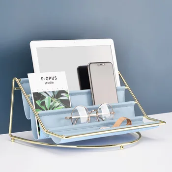 

Multi layer iron art Leatherwear Shelf Nordic living room decoration key remote control storage box Desktop finishing organizer