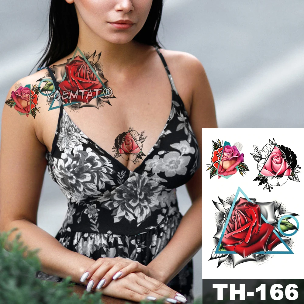 Waterproof Temporary Tattoo Sticker Red Rose Lace geometric pattern Romantic Water Transfer body art flash fake tatoo | Красота и