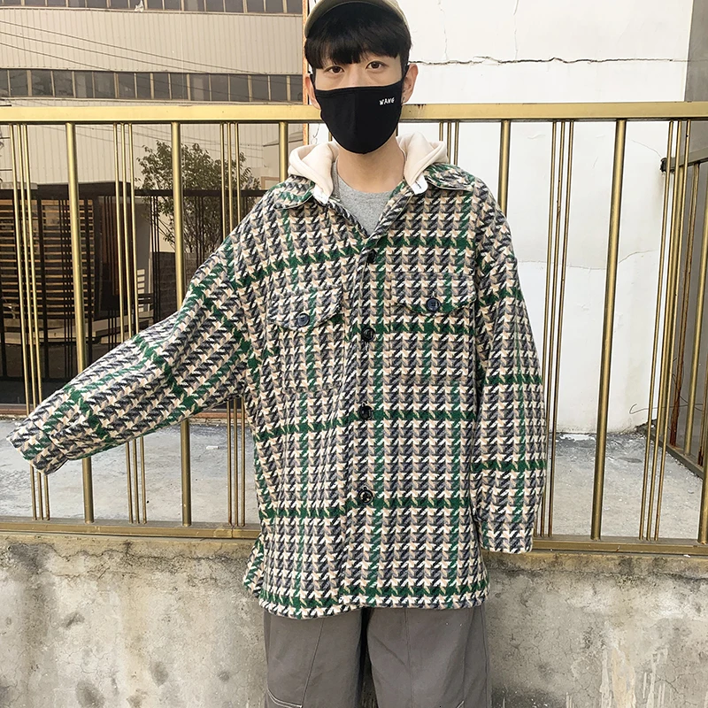 green Winter New Korean Version Of European And American Style Casual Loose Lattice Hooded Thick Section Coat - Цвет: green