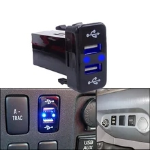 For Toyota Tundra 4Runner Dual Blue USB Power Charger Switch Phone Charging Adapter Waterproof For FJ Land Cruiser Tacoma Hilux