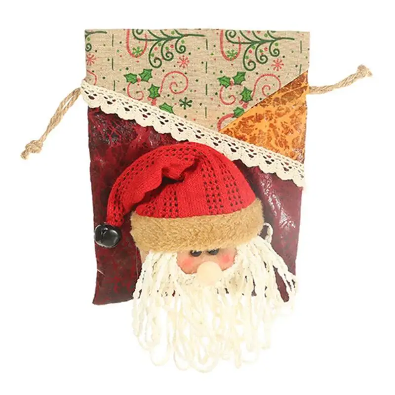 Детский Подарочный мешок для конфет, креативный 3D мешок Санта-Клауса, лося, снеговика, кожаный шнурок, сумка для яблока, рождественские украшения, принадлежности