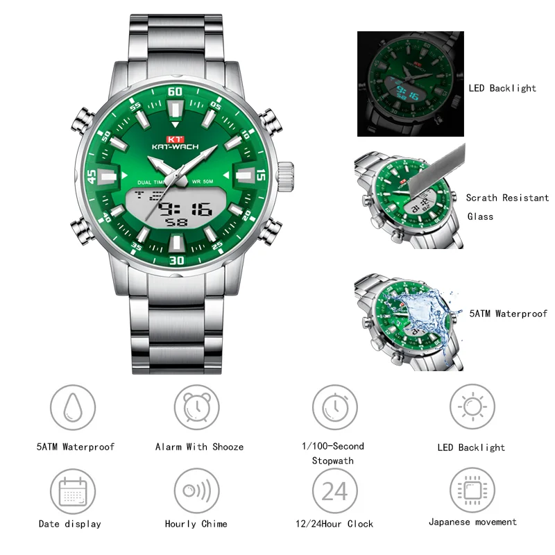 2021 Gold Wrist Watch Men Top Brand Waterproof Sports Digital Watches LED Steel Military Quartz Watch For Men Wristwatch Relogio